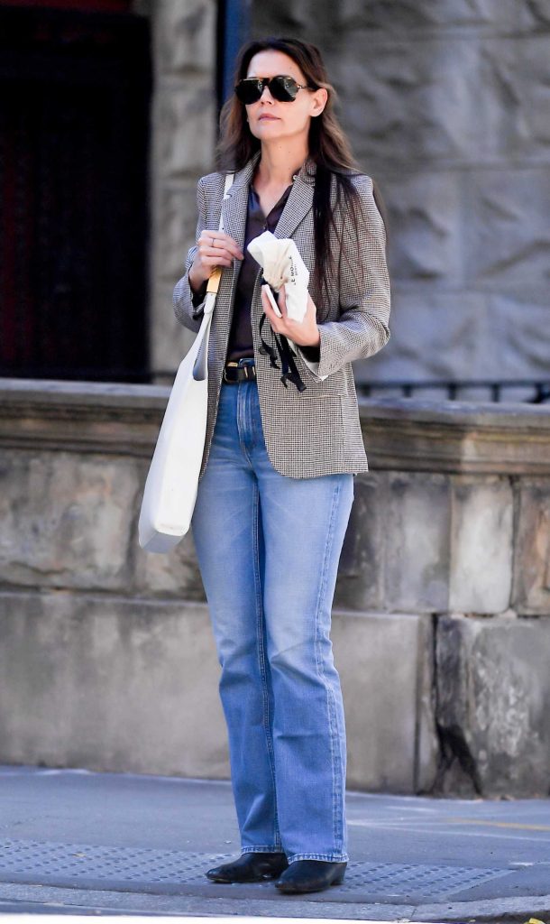 Katie Holmes in a Grey Blazer