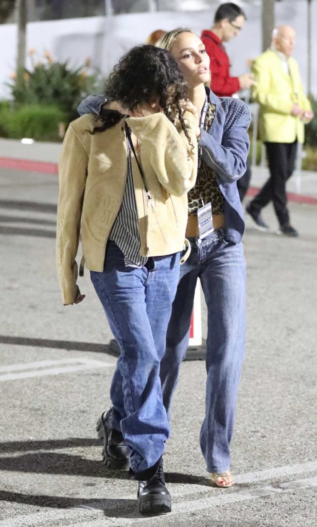 Lily Rose Depp in an Animal Print Top