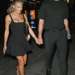 Molly Smith in a Black Mini Dress Enjoys a Date Night with Tom Clare at Louis Restaurant in Manchester