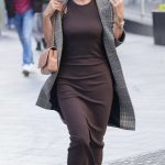 Myleene Klass in a Tight Brown Dress Arrives at the Smooth Radio in London