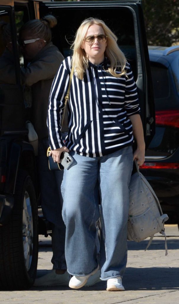 Rebel Wilson in a Striped Sweatshirt