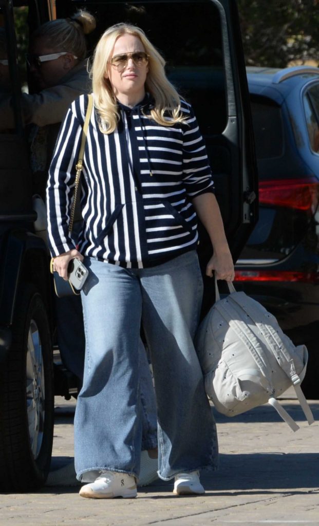 Rebel Wilson in a Striped Sweatshirt