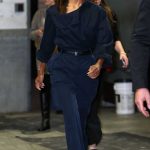 Zoe Saldana in a Black Blouse Leaves the Emilia Perez Screening at the Dolby Theater in New York