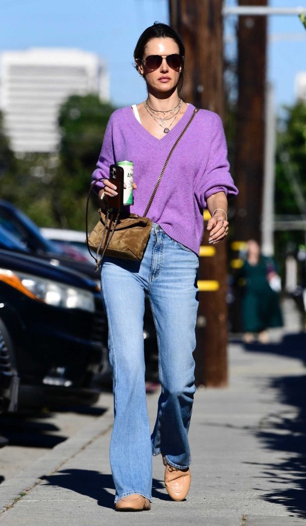 Alessandra Ambrosio in a Purple Sweater