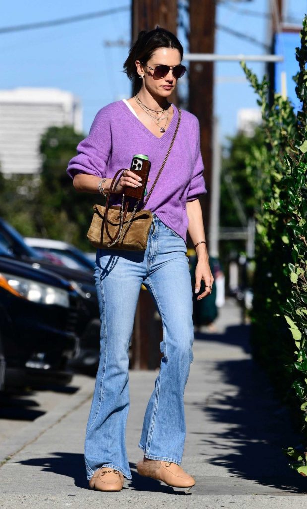 Alessandra Ambrosio in a Purple Sweater