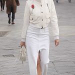 Ashley Roberts in a White Skirt Leaves the Heart Radio in London