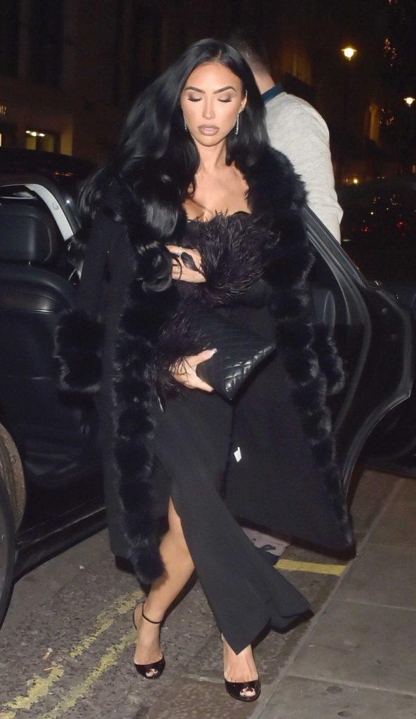 Bre Tiesi in a Black Fur Coat