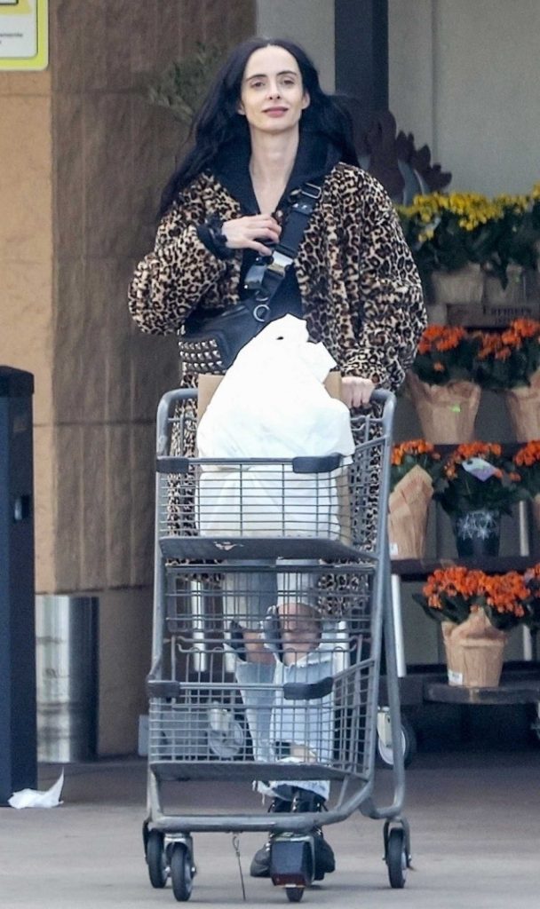 Krysten Ritter in a Leopard Print Fur Coat