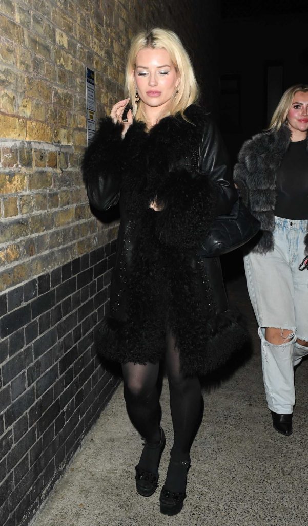 Lottie Moss in a Black Leather Coat