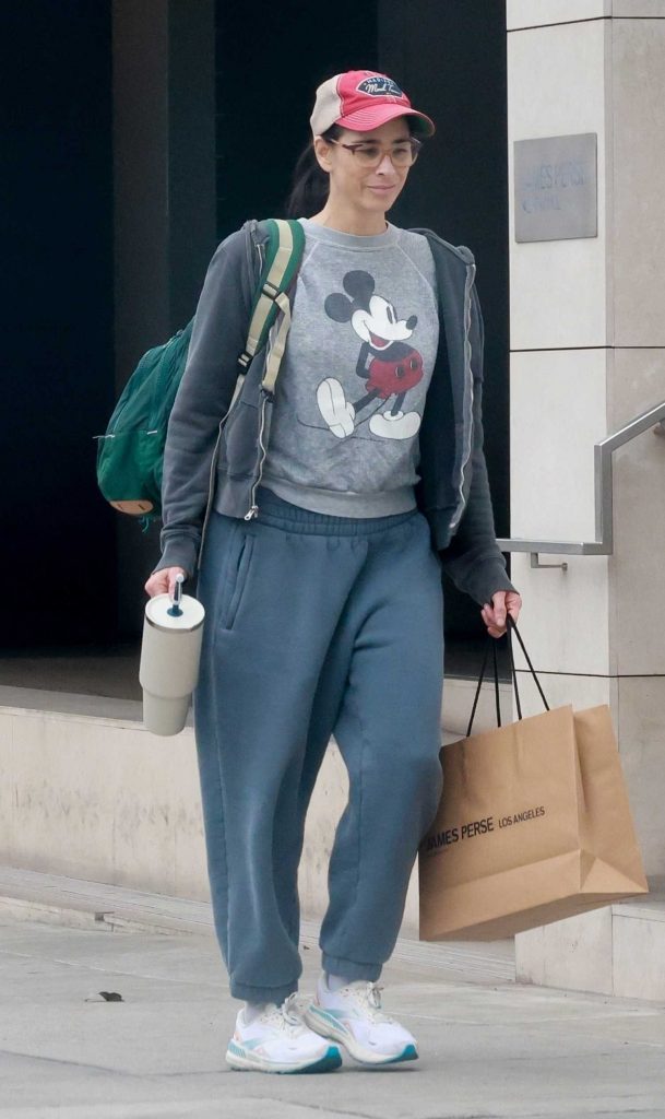 Sarah Silverman in a Grey Mickey Mouse Sweatshirt