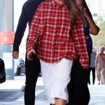 Tate McRae in a Red Plaid Shirt Leaves Her Hotel in Perth