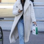 Vick Hope in a White Fleece Coat Leaves the BBC Studios in London