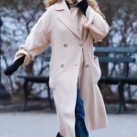 Jennifer Westfeldt in a White Coat Enjoys a Stroll through Central Park in NYC