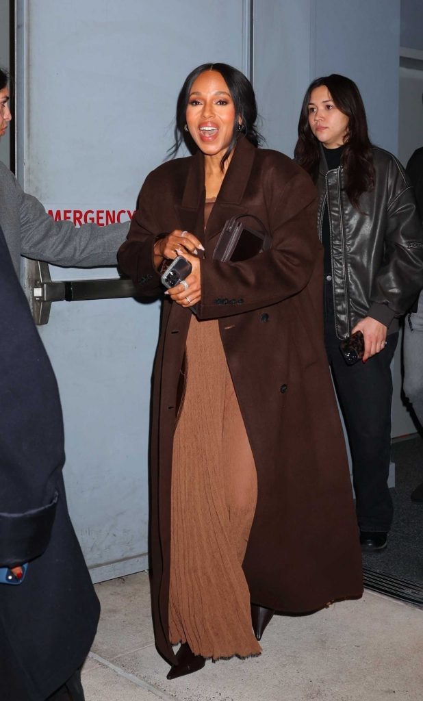 Kerry Washington in a Brown Coat