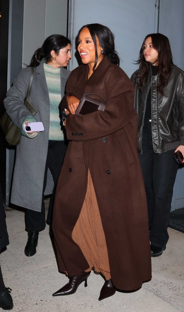 Kerry Washington in a Brown Coat