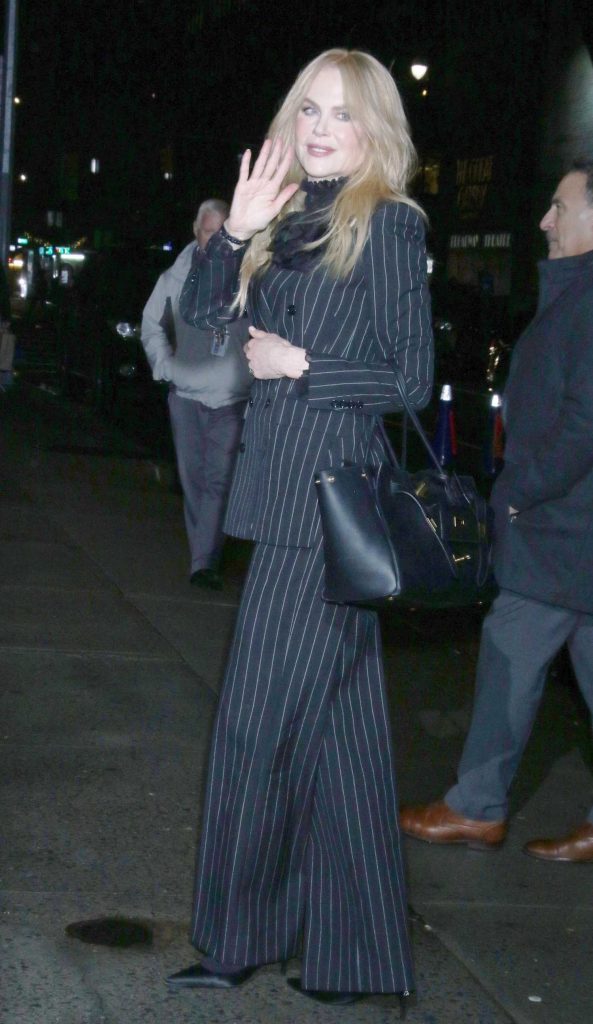 Nicole Kidman in a Black Striped Pantsuit