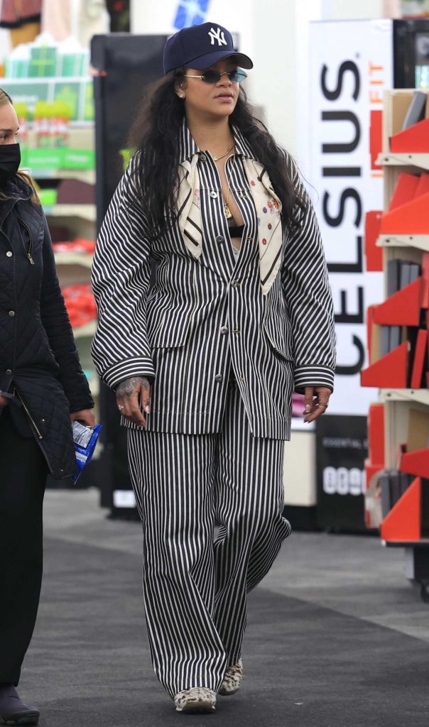 Rihanna in a Striped Pantsuit