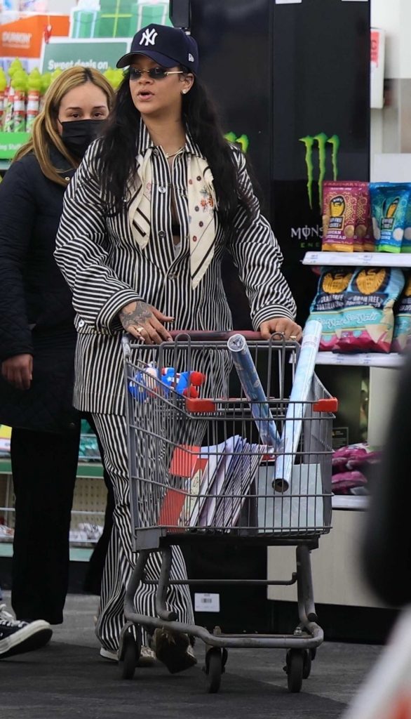 Rihanna in a Striped Pantsuit