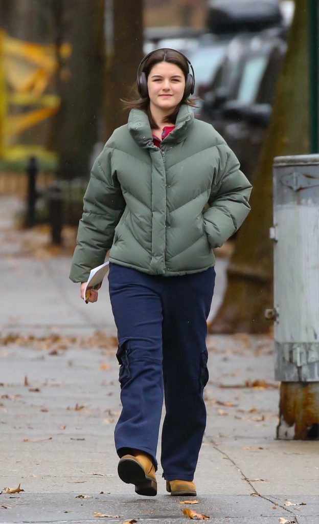 Suri Cruise in a Green Puffer Jacket