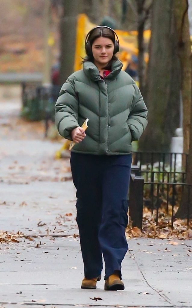 Suri Cruise in a Green Puffer Jacket