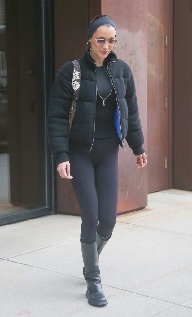 Bella Hadid in a Black Knee-Length Boots