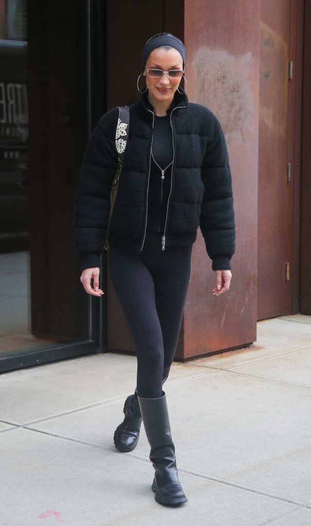 Bella Hadid in a Black Knee-Length Boots