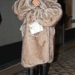 Caroline Daur in a Beige Fur Coat Leaves the Costes Hotel in Paris