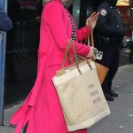 Ginger Zee in a Pink Coat Arrives at Good Morning America TV Show in New York