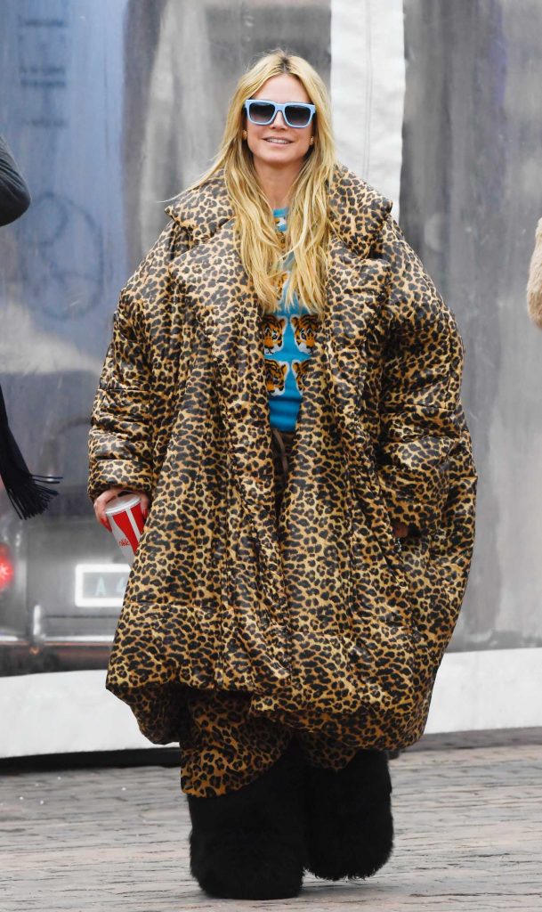 Heidi Klum in an Animal Print Puffer Coat