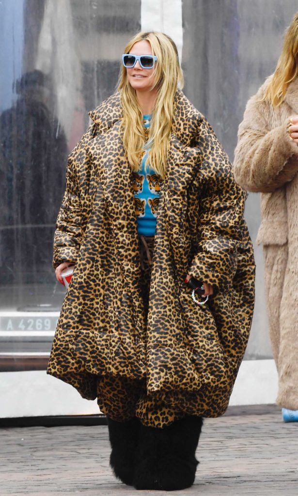 Heidi Klum in an Animal Print Puffer Coat