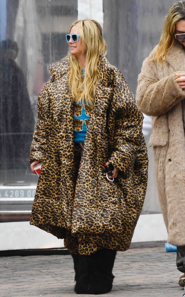 Heidi Klum in an Animal Print Puffer Coat