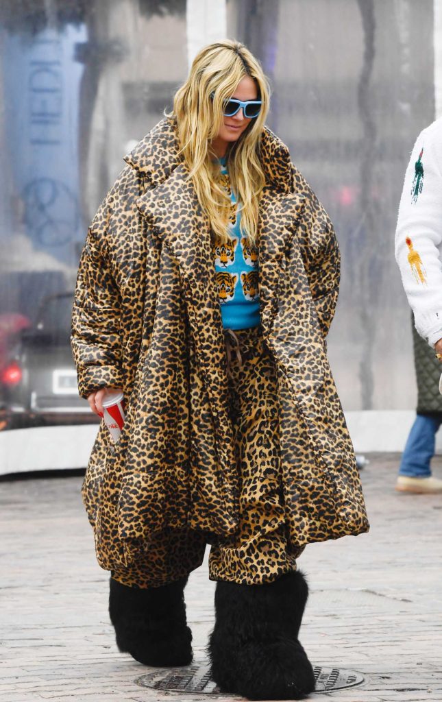 Heidi Klum in an Animal Print Puffer Coat