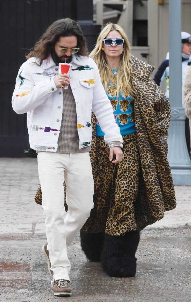 Heidi Klum in an Animal Print Puffer Coat