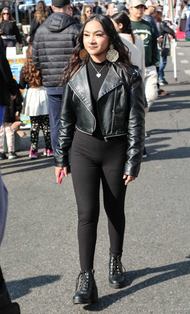 Jessica Casiano in a Black Leather Jacket