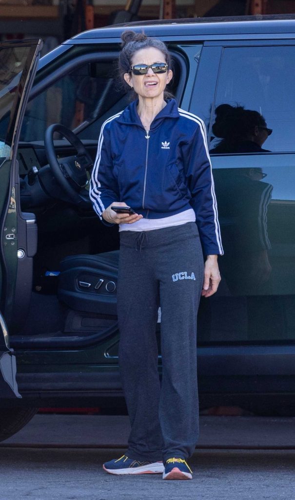 Justine Bateman in a Blue Adidas Track Jacket