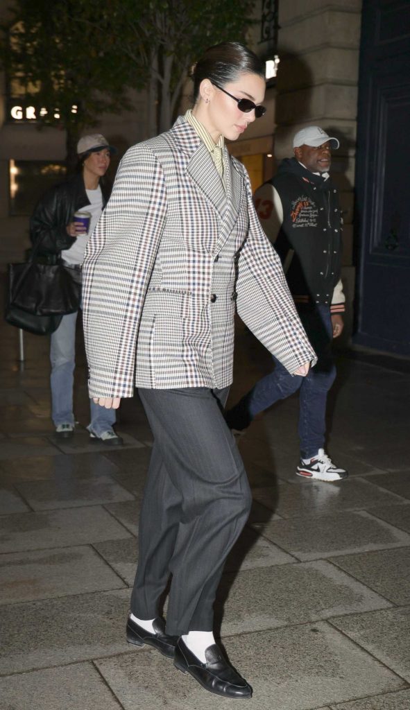 Kendall Jenner in a Grey Plaid Blazer