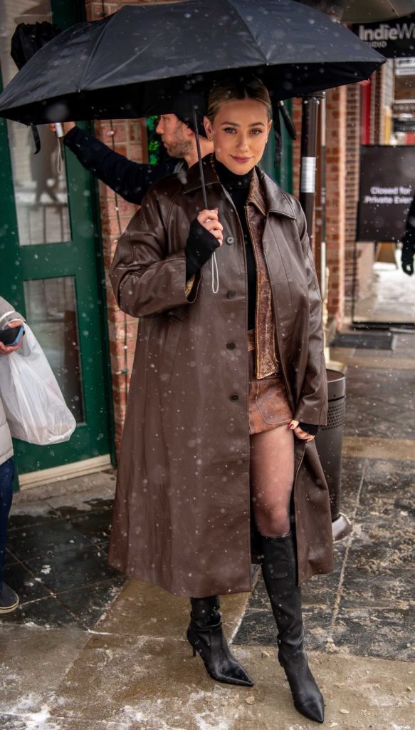 Lili Reinhart in a Brown Leather Coat