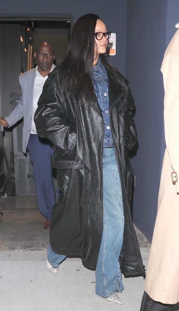 Rihanna in a Black Leather Coat