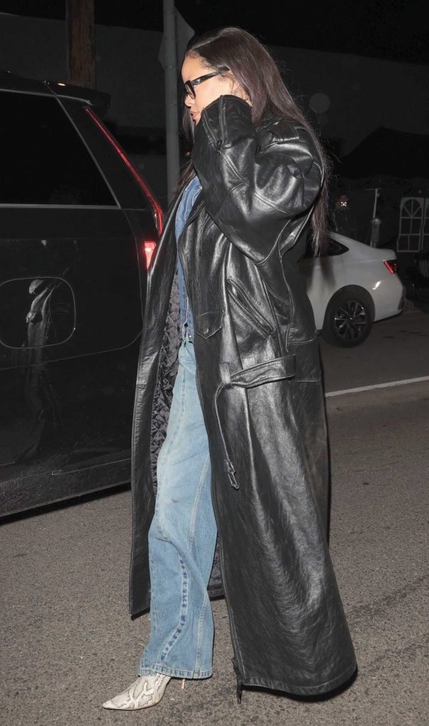 Rihanna in a Black Leather Coat