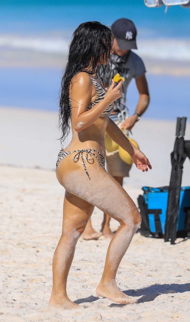 Kim Kardashian in a Zebra Print Bikini