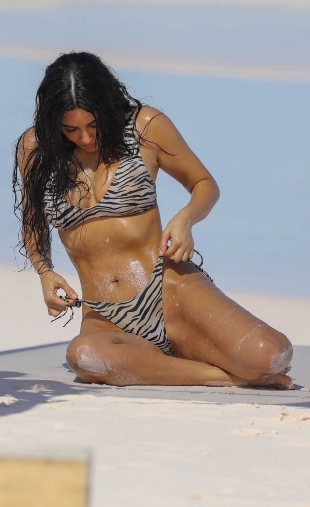 Kim Kardashian in a Zebra Print Bikini