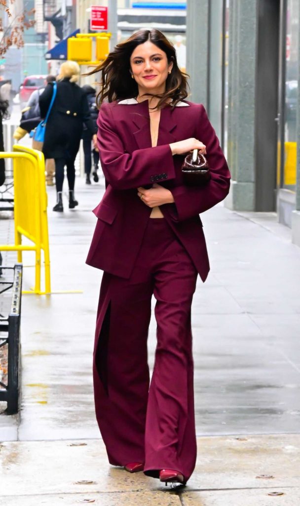 Monica Barbaro in a Lilac Pantsuit