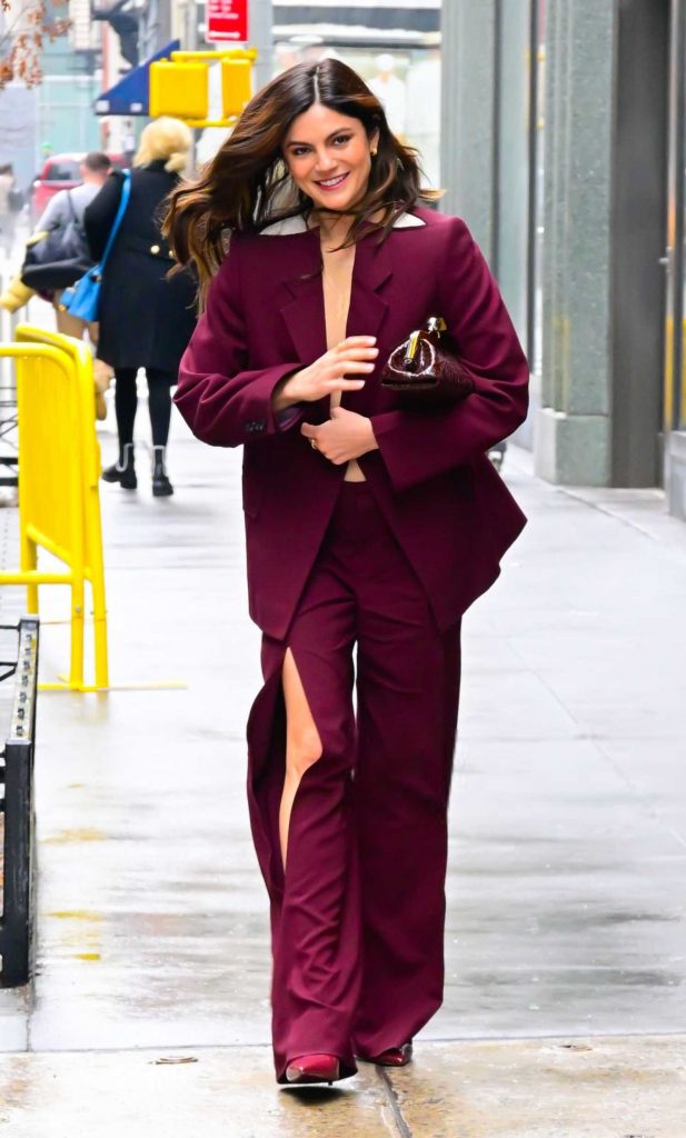 Monica Barbaro in a Lilac Pantsuit