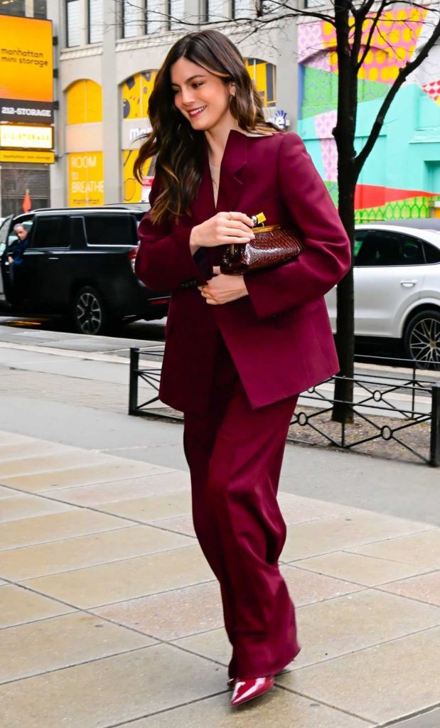 Monica Barbaro in a Lilac Pantsuit