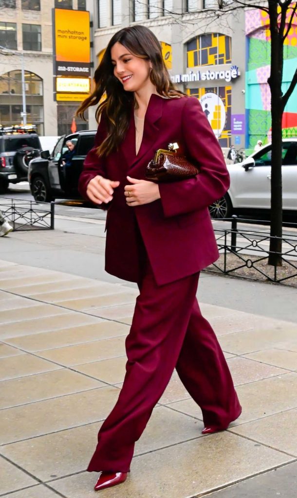 Monica Barbaro in a Lilac Pantsuit