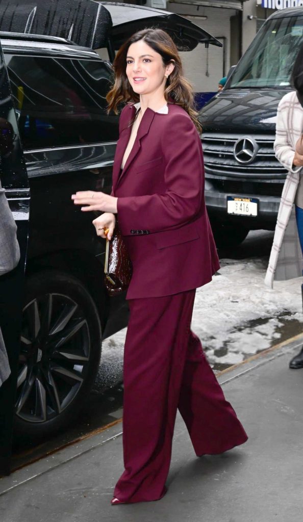 Monica Barbaro in a Lilac Pantsuit