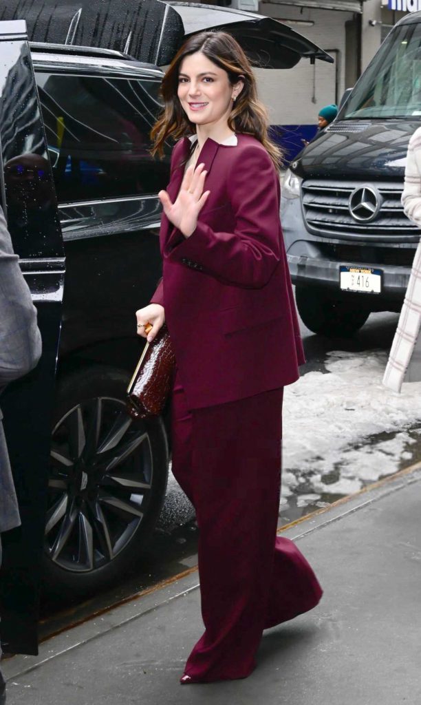 Monica Barbaro in a Lilac Pantsuit