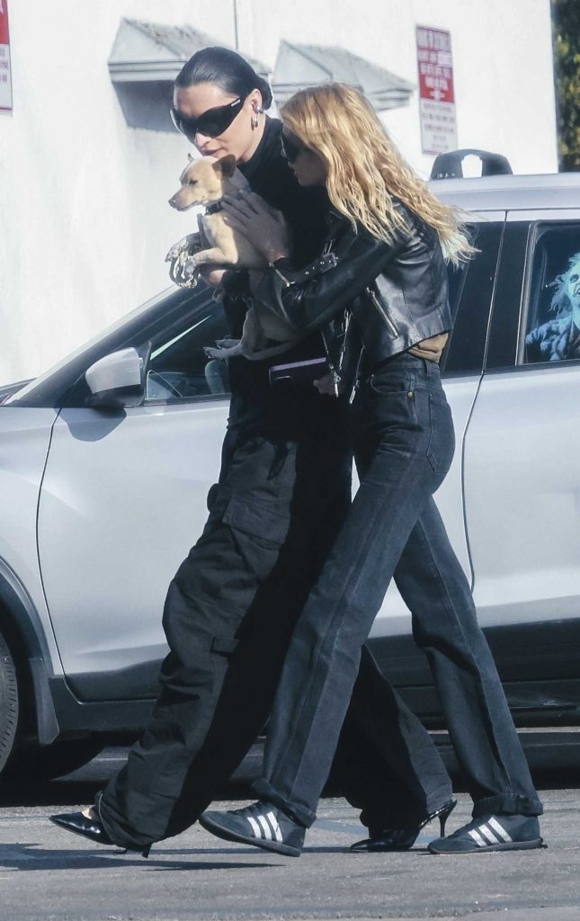 Stella Maxwell in a Black Leather Jacket