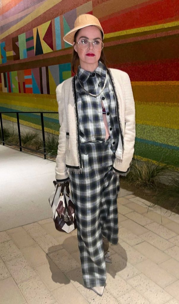 Taryn Manning in a Plaid Pantsuit