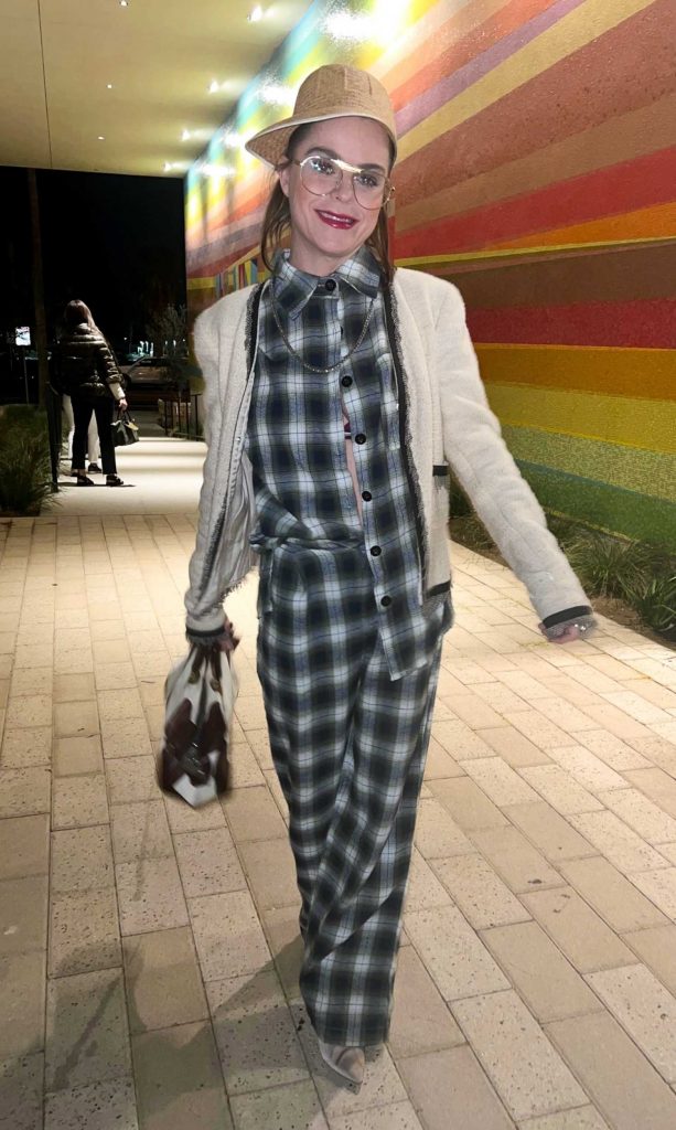 Taryn Manning in a Plaid Pantsuit